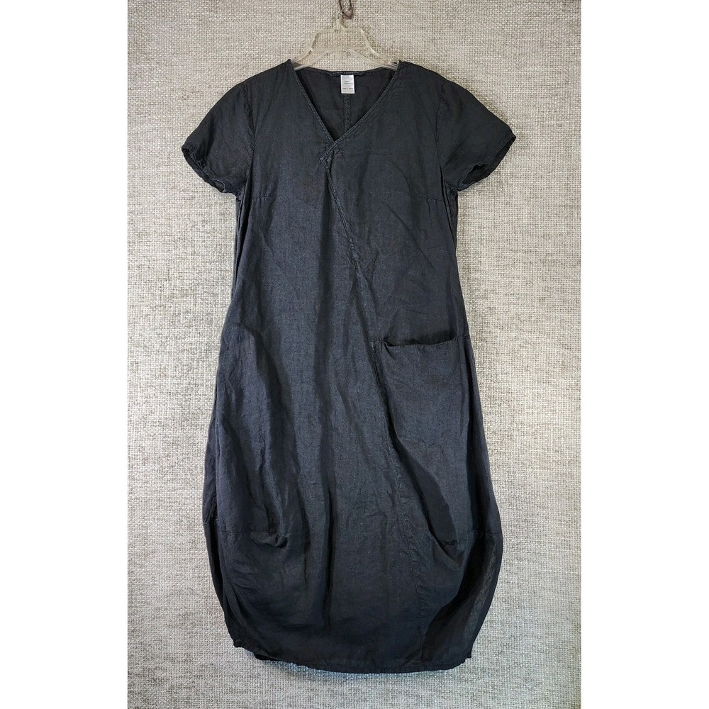 Elemente Clemente Linen Balloon Dress Womens 0 XS Black Lagenlook Pockets